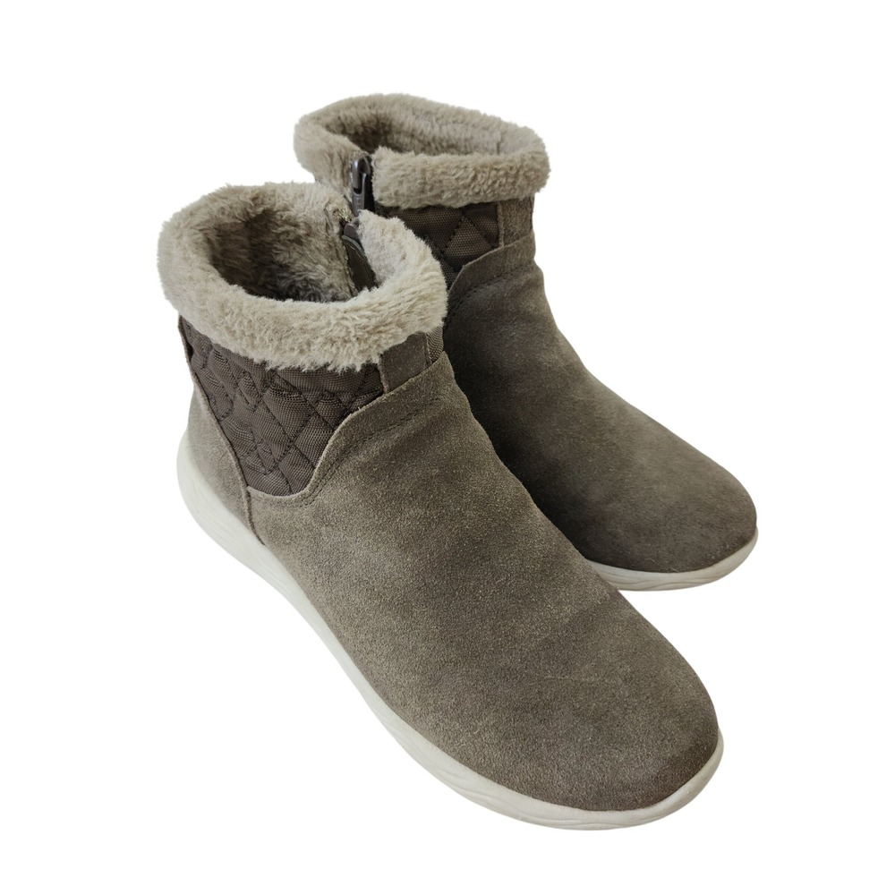 Baretraps Leni Womens 7.5 M Taupe Suede Faux Fur‎ Trim Ankle Boots BTF17-10664